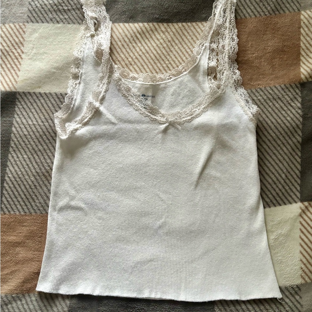 White Lace Trim Tank Top